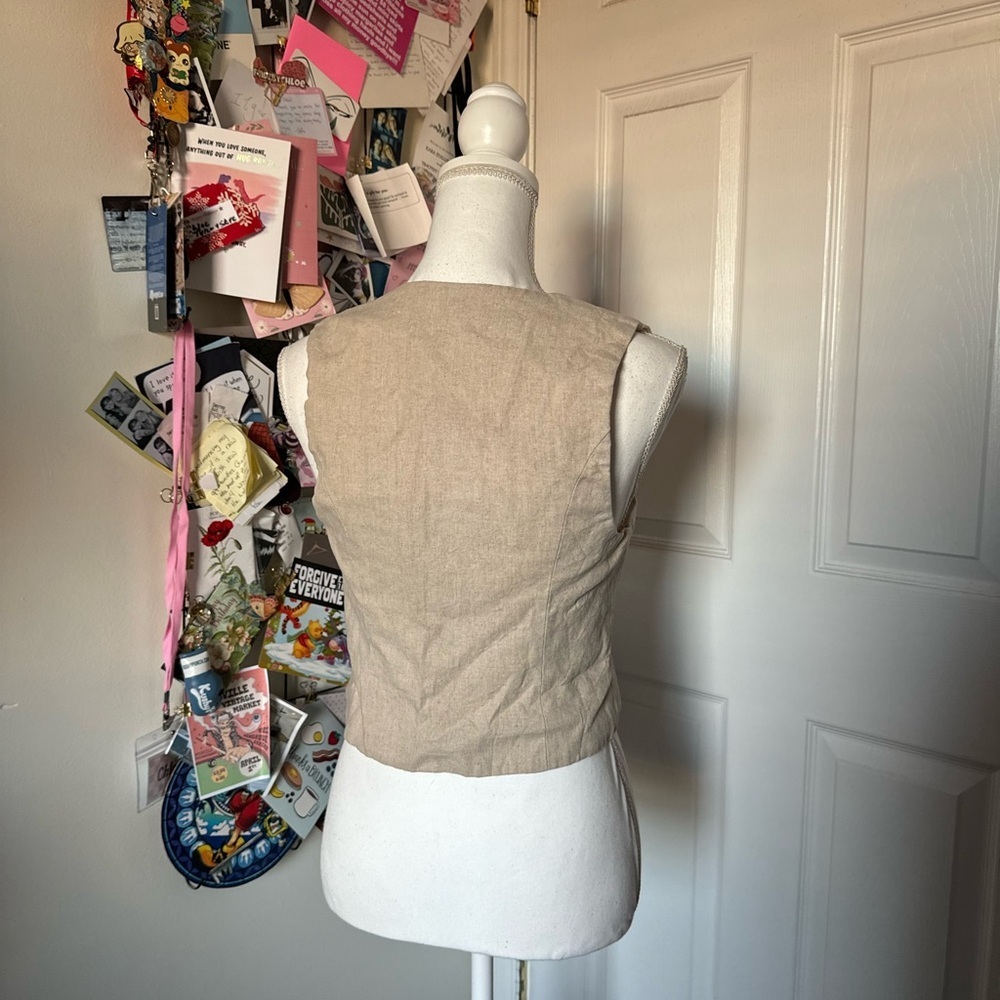 Zara Cream Tan Textured Vest Small - Picture 3 of 5